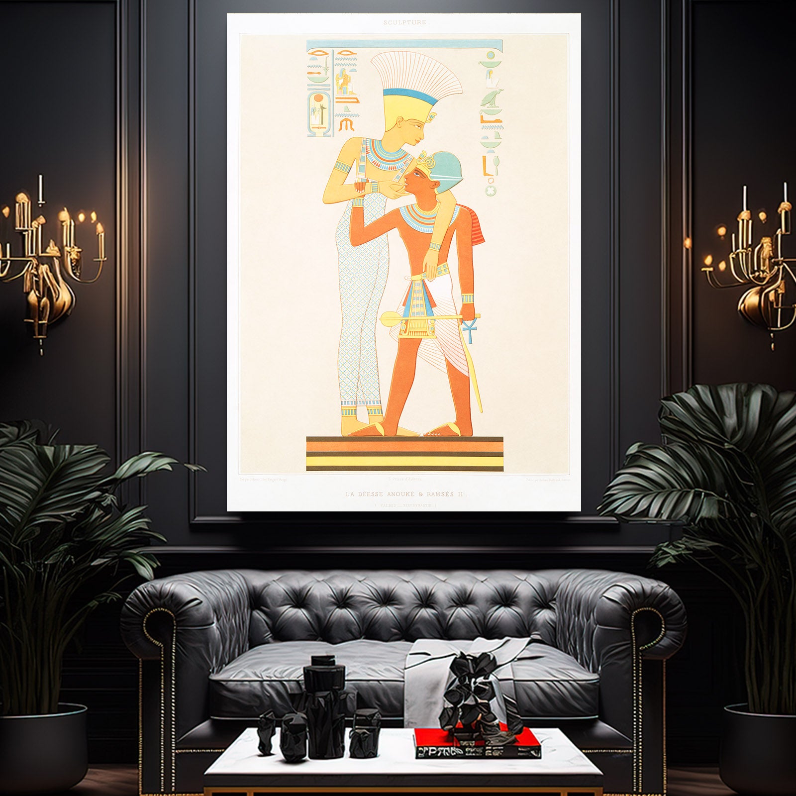 Standing Pharaoh Illustration Egyptian Wall Art – styled in a furnished interior