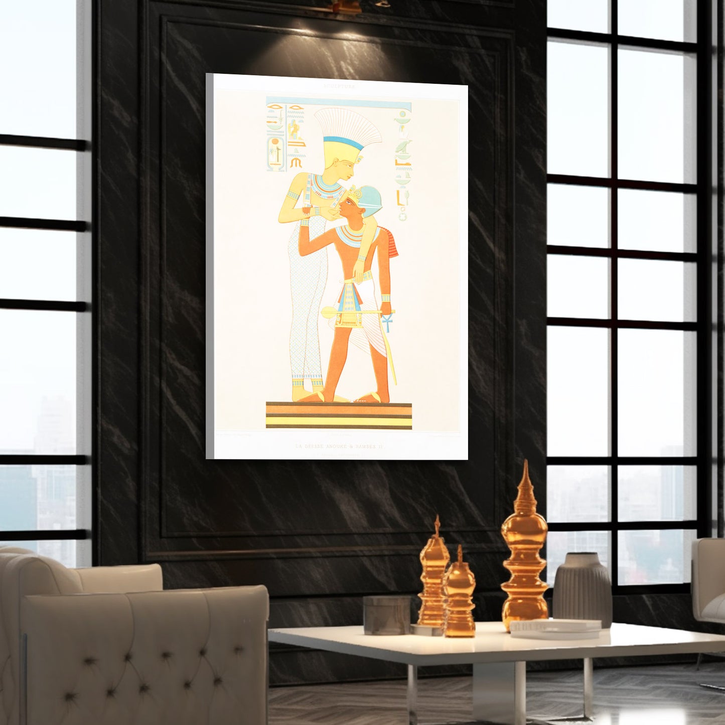 Standing Pharaoh Illustration Egyptian Wall Art – styled in a furnished interior