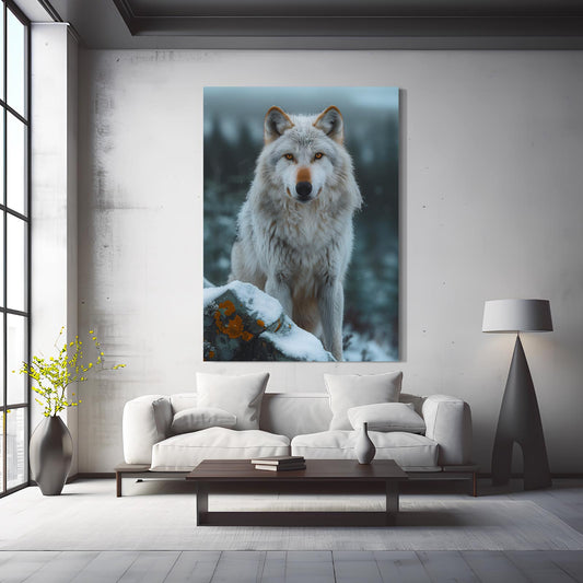 Standing Wolf Art — landscape canvas print in gray tones, view 3