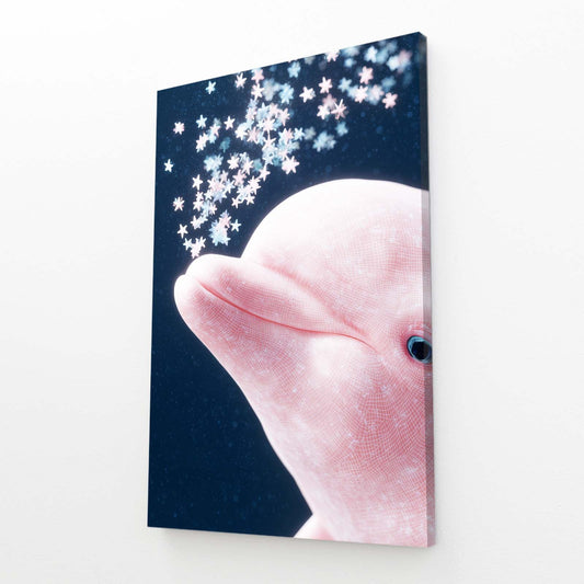 Star Confetti Dolphin Art – angled canvas view on white background