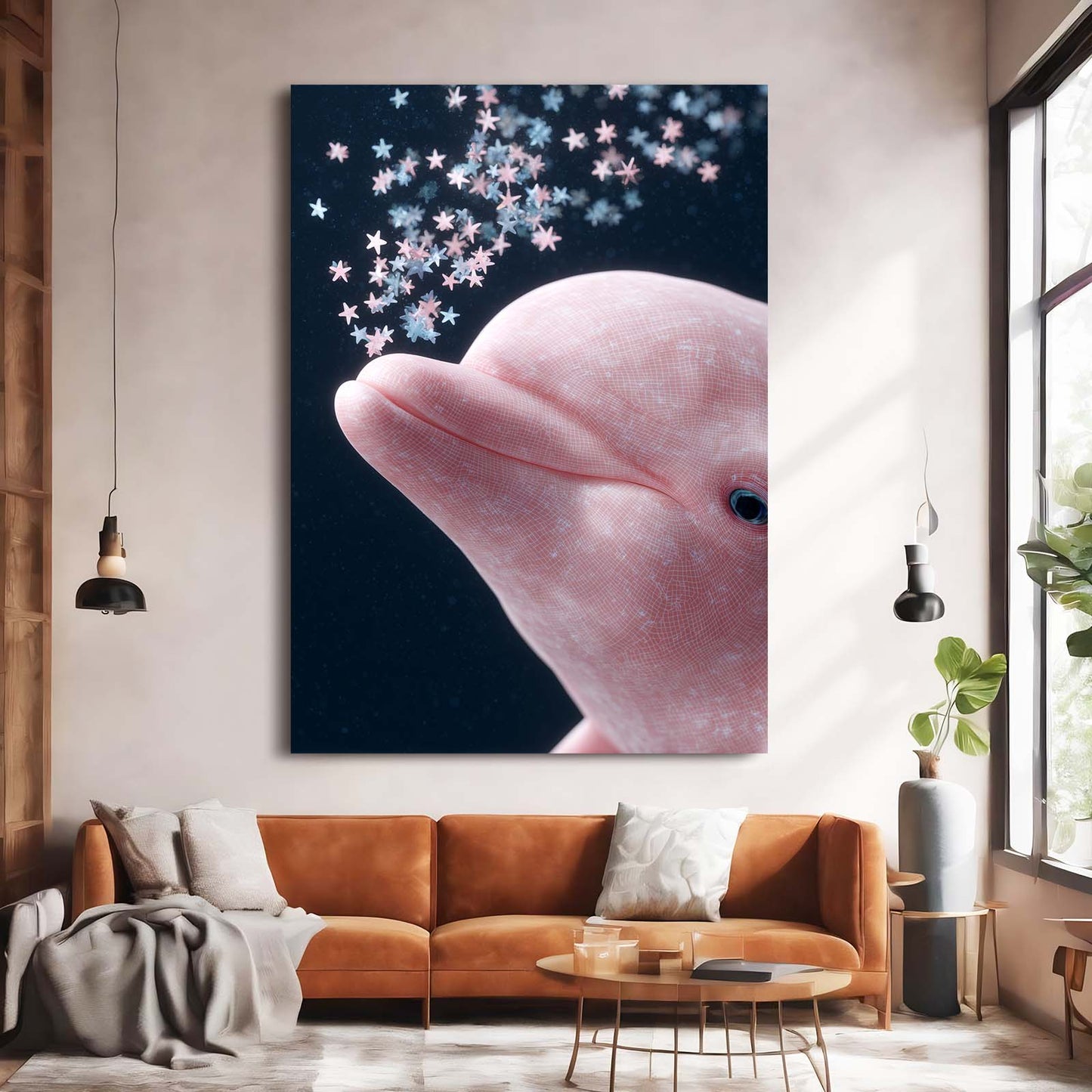Star Confetti Dolphin Art – styled in a furnished interior