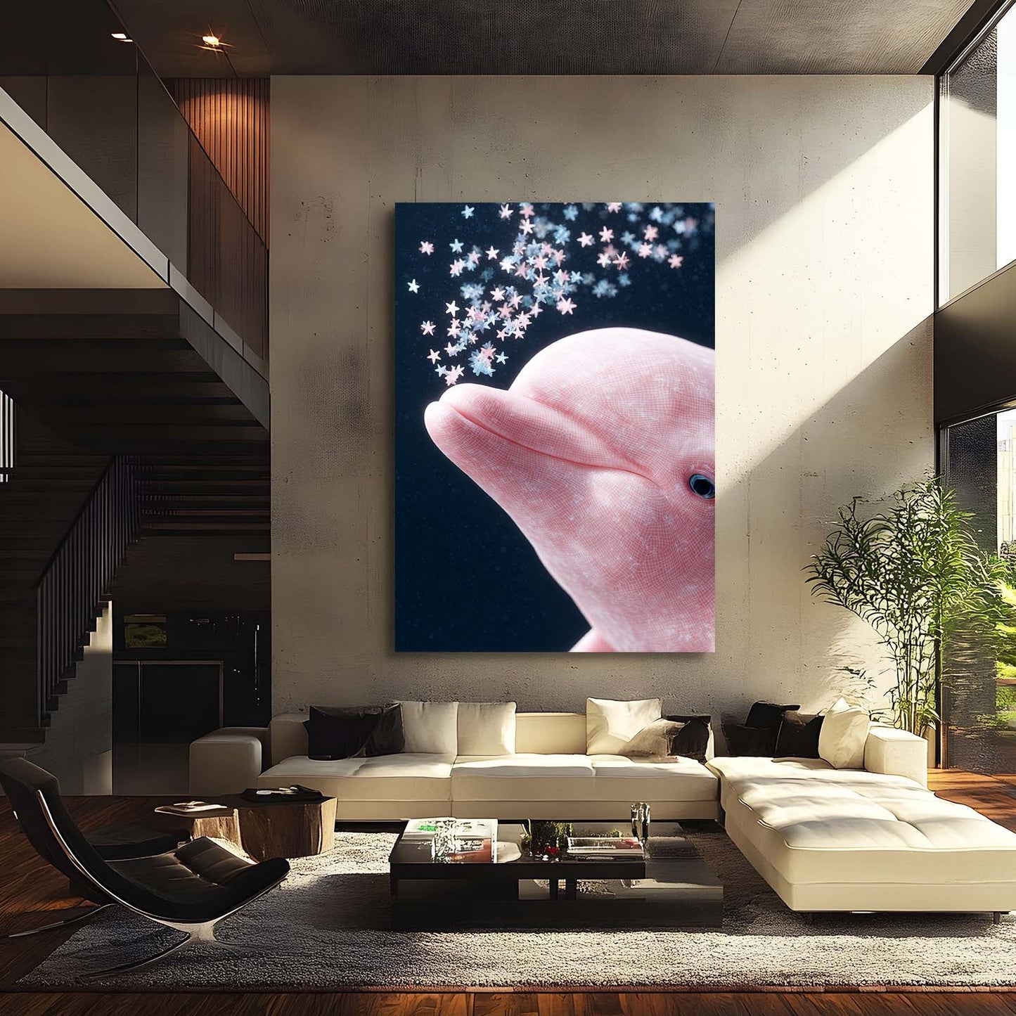 Star Confetti Dolphin Art – styled in a furnished interior