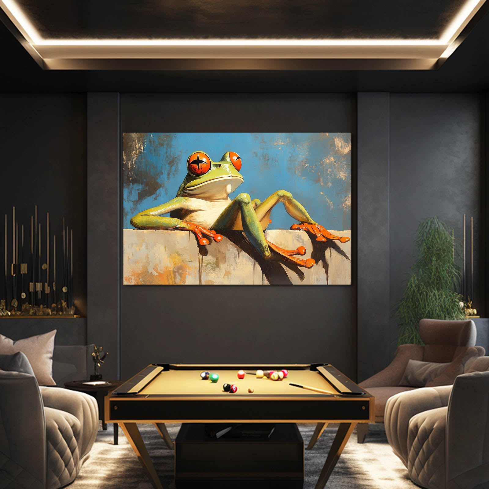 Star-Eyed Frog Wall Decor – styled in a furnished interior