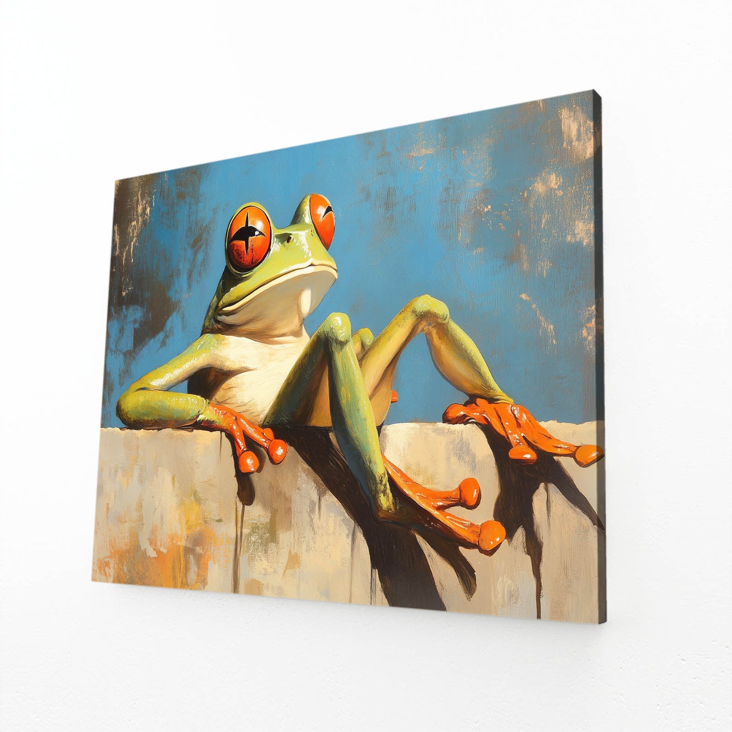 Star-Eyed Frog Wall Decor – angled canvas view on white background