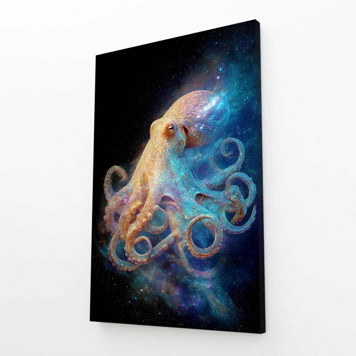 Stardust Drift Octopus Canvas Art – angled canvas view on white background