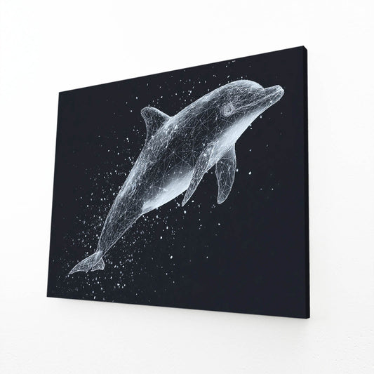 Stardust Speckle Dolphin Art – angled canvas view on white background