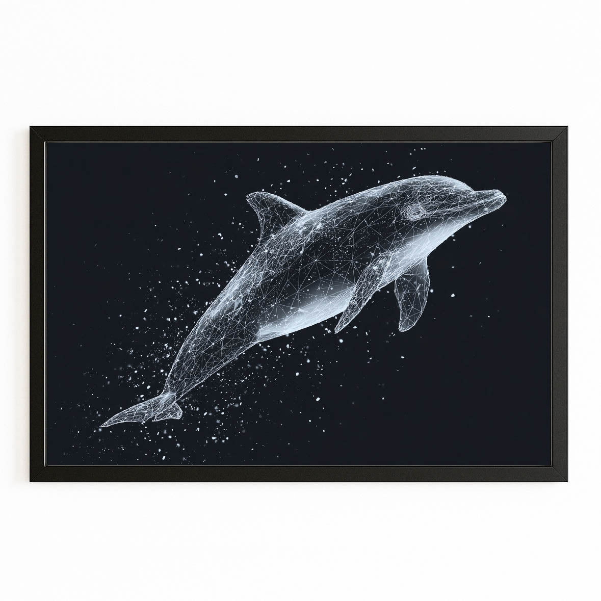 Stardust Speckle Dolphin Art – with Premium Black wood frame on white background
