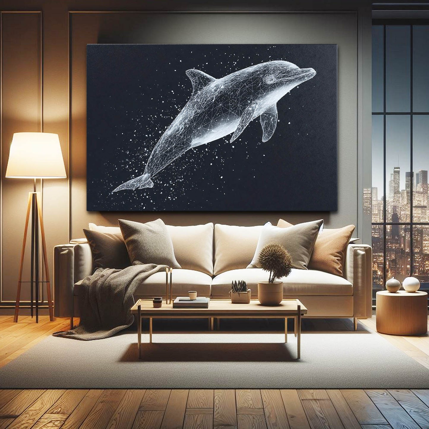 Stardust Speckle Dolphin Art – styled in a furnished interior