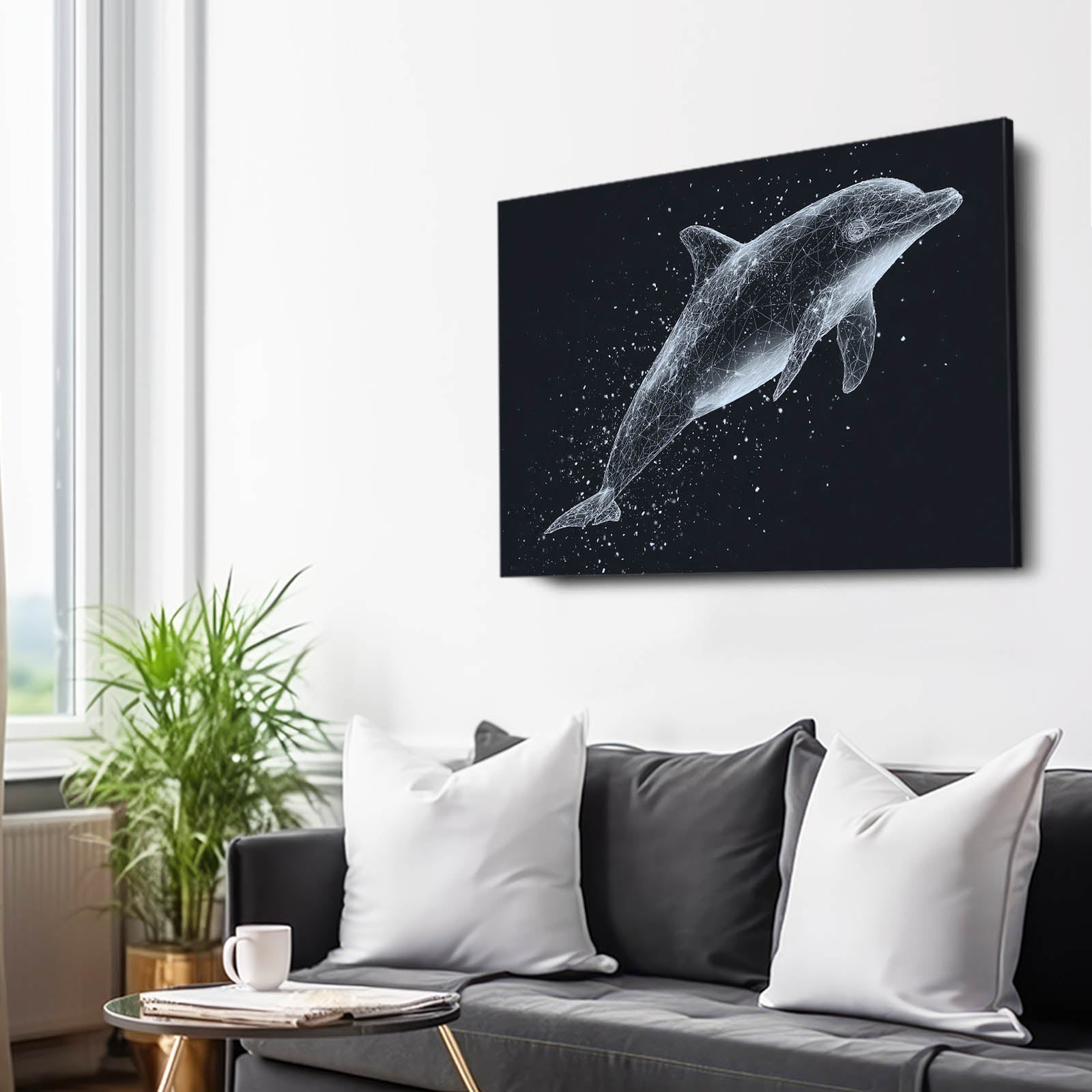 Stardust Speckle Dolphin Art – styled in a furnished interior