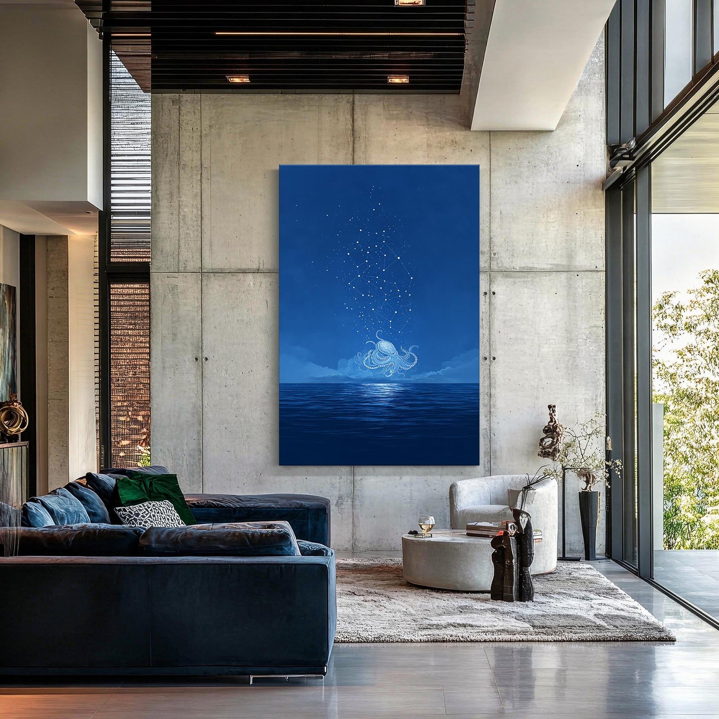 Starlit Horizon Octopus Art – styled in a furnished interior