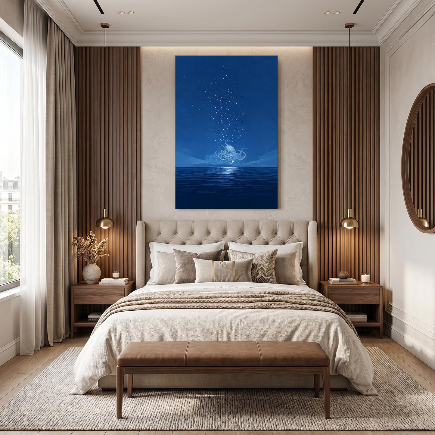 Starlit Horizon Octopus Art – styled in a furnished interior