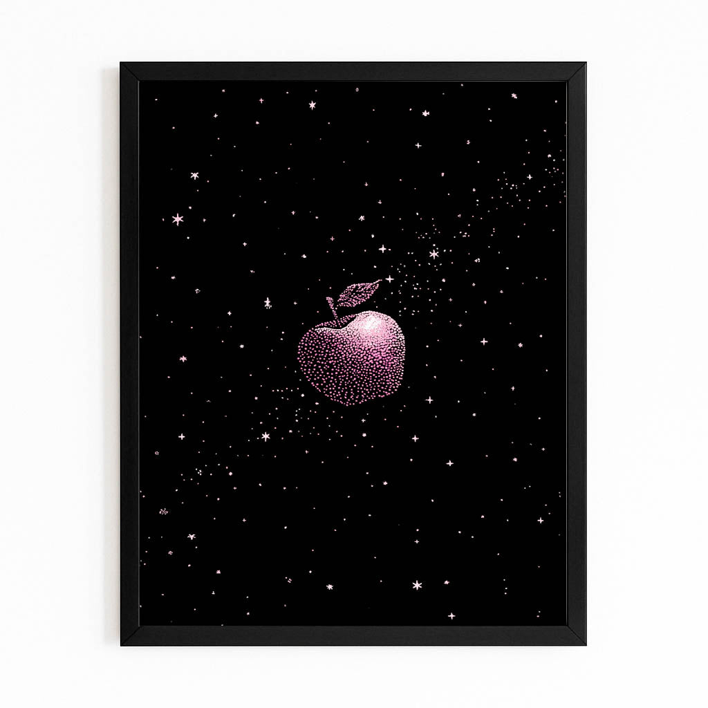Starry Night Sky Apple Canvas Art – with Premium Black frame on white background