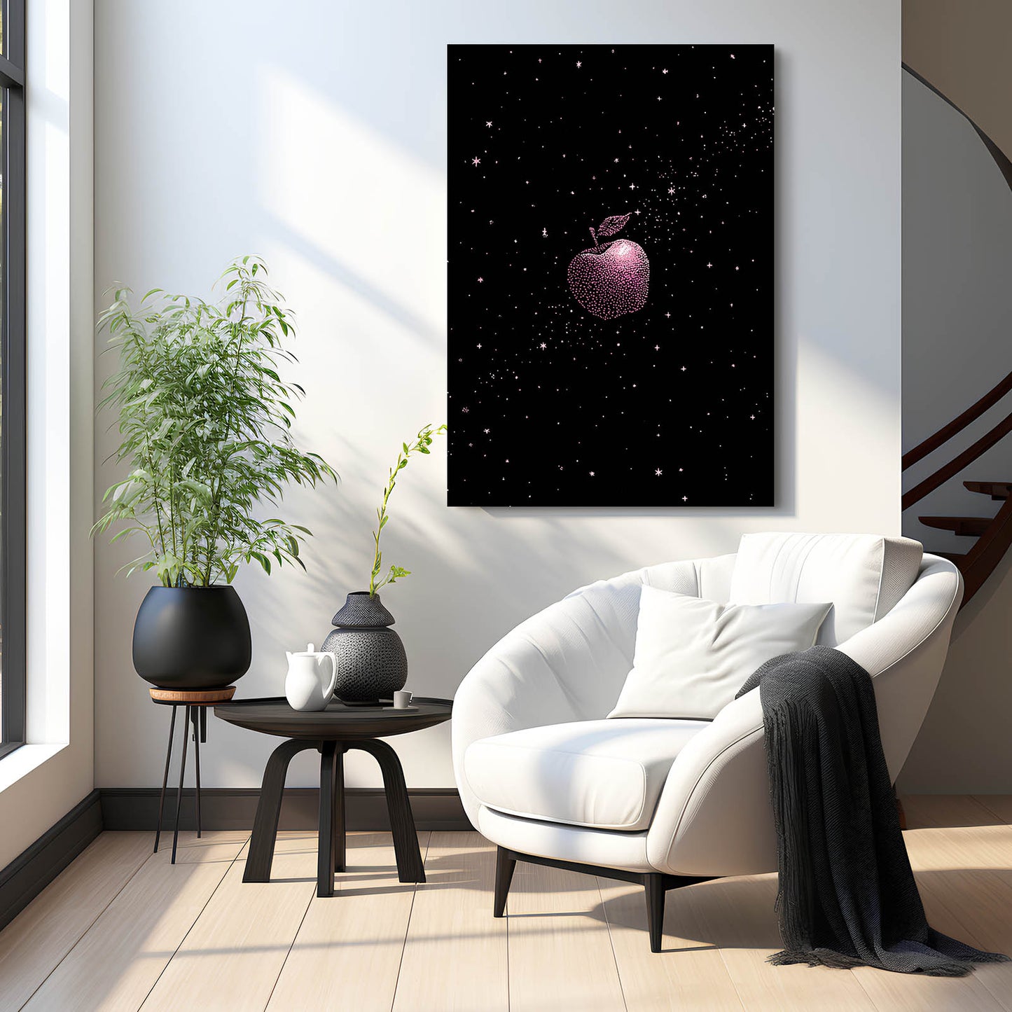 Starry Night Sky Apple Canvas Art – styled in a furnished interior