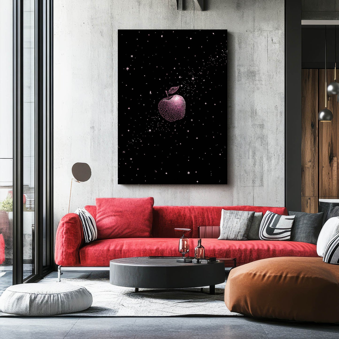 Starry Night Sky Apple Canvas Art – styled in a furnished interior