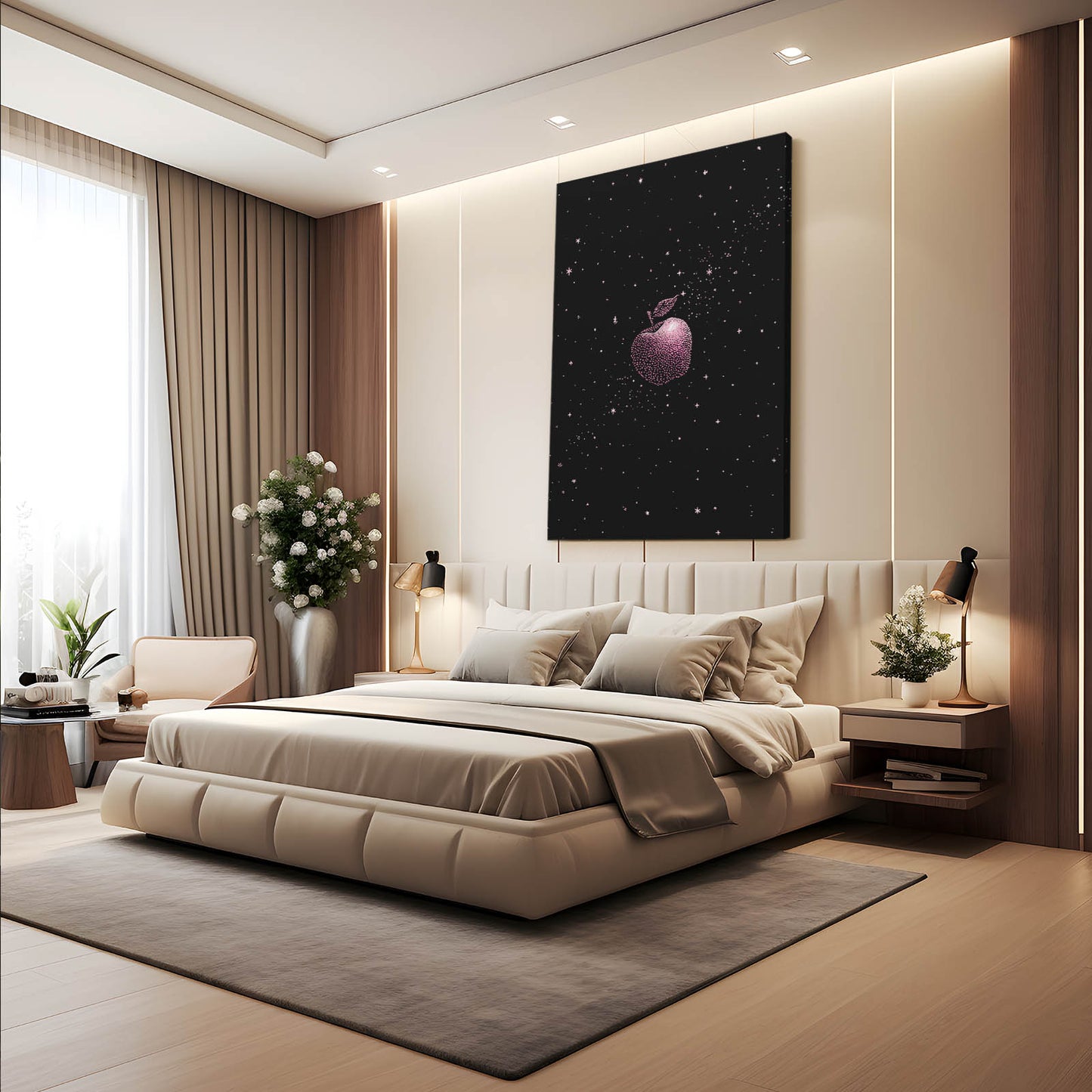 Starry Night Sky Apple Canvas Art – styled in a furnished interior