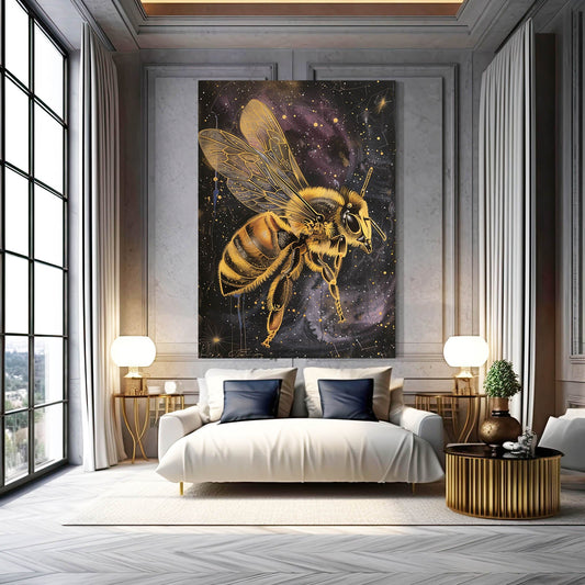 Starry Sky Bee Art — abstract canvas print in brown tones, view 3