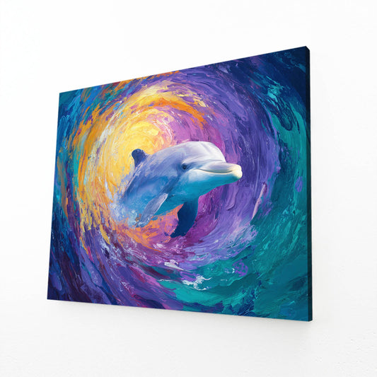 Starry Vortex Dolphin Canvas – angled canvas view on white background
