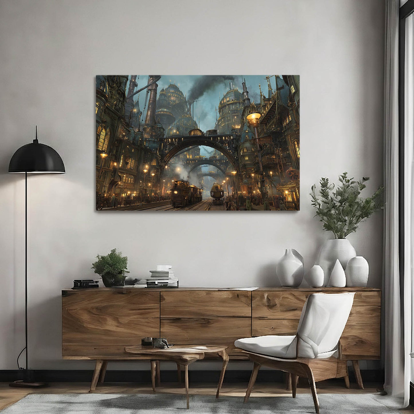 Steam City Bazaar Steampunk Prints – styled in a furnished interior
