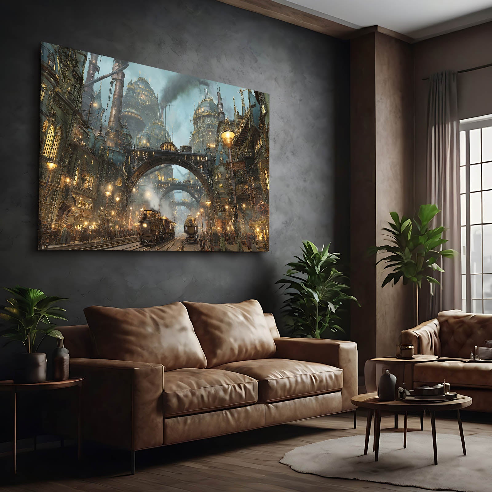 Steam City Bazaar Steampunk Prints – styled in a furnished interior