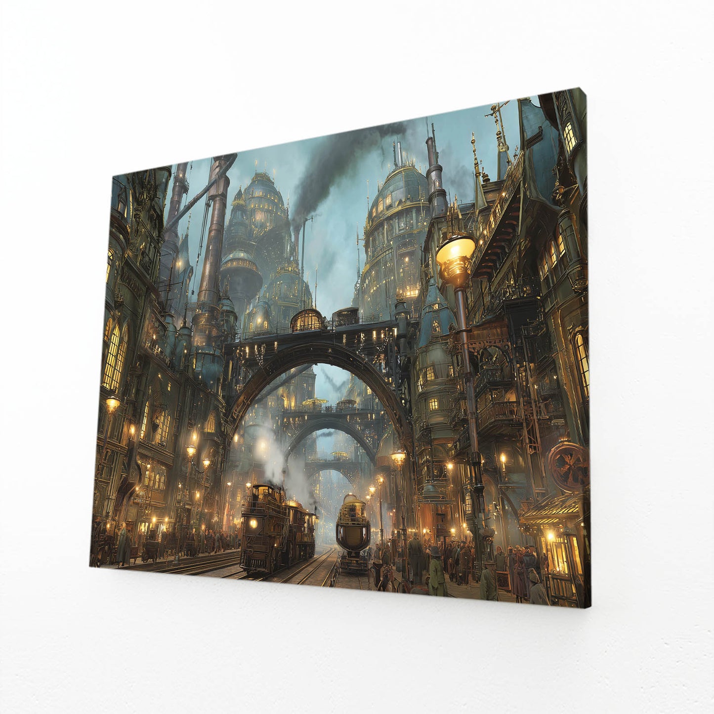 Steam City Bazaar Steampunk Prints – angled canvas view on white background