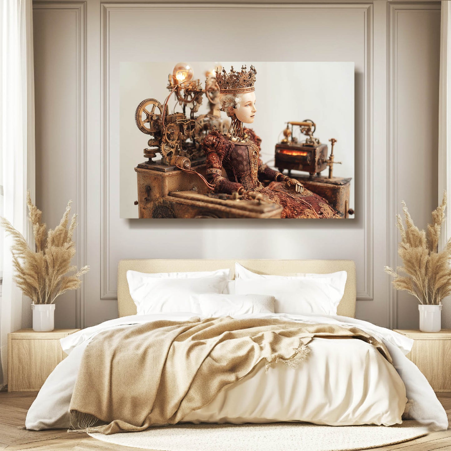 Steam Desk Diorama Steampunk Wall Art – styled in a furnished interior