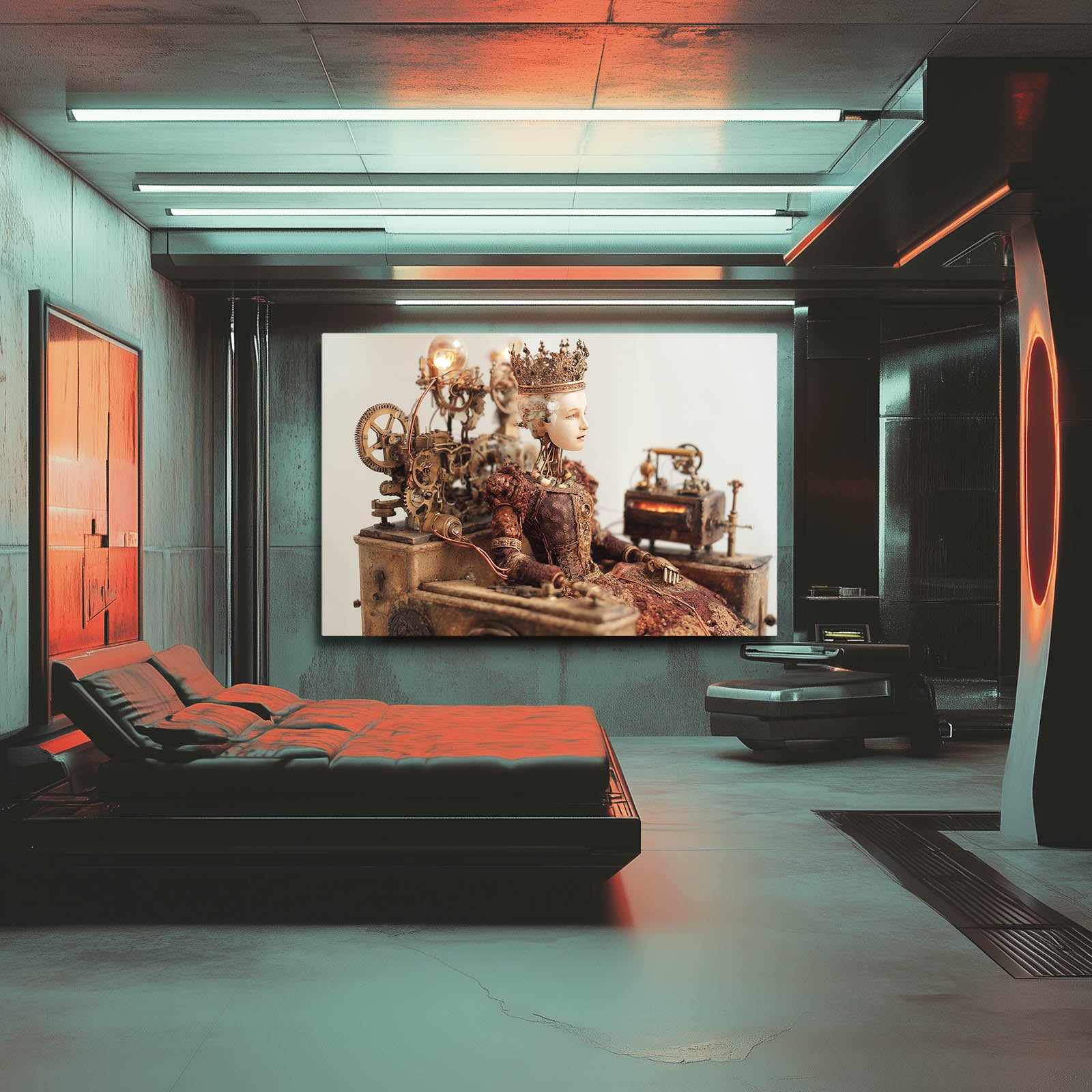 Steam Desk Diorama Steampunk Wall Art – styled in a furnished interior