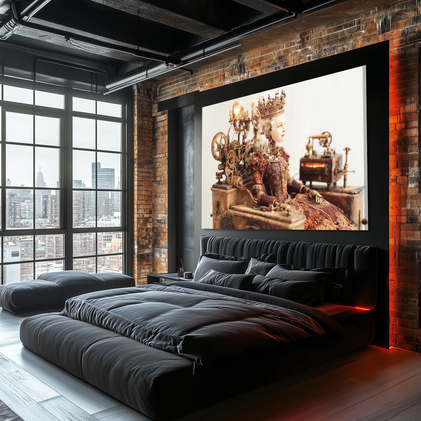Steam Desk Diorama Steampunk Wall Art – styled in a furnished interior
