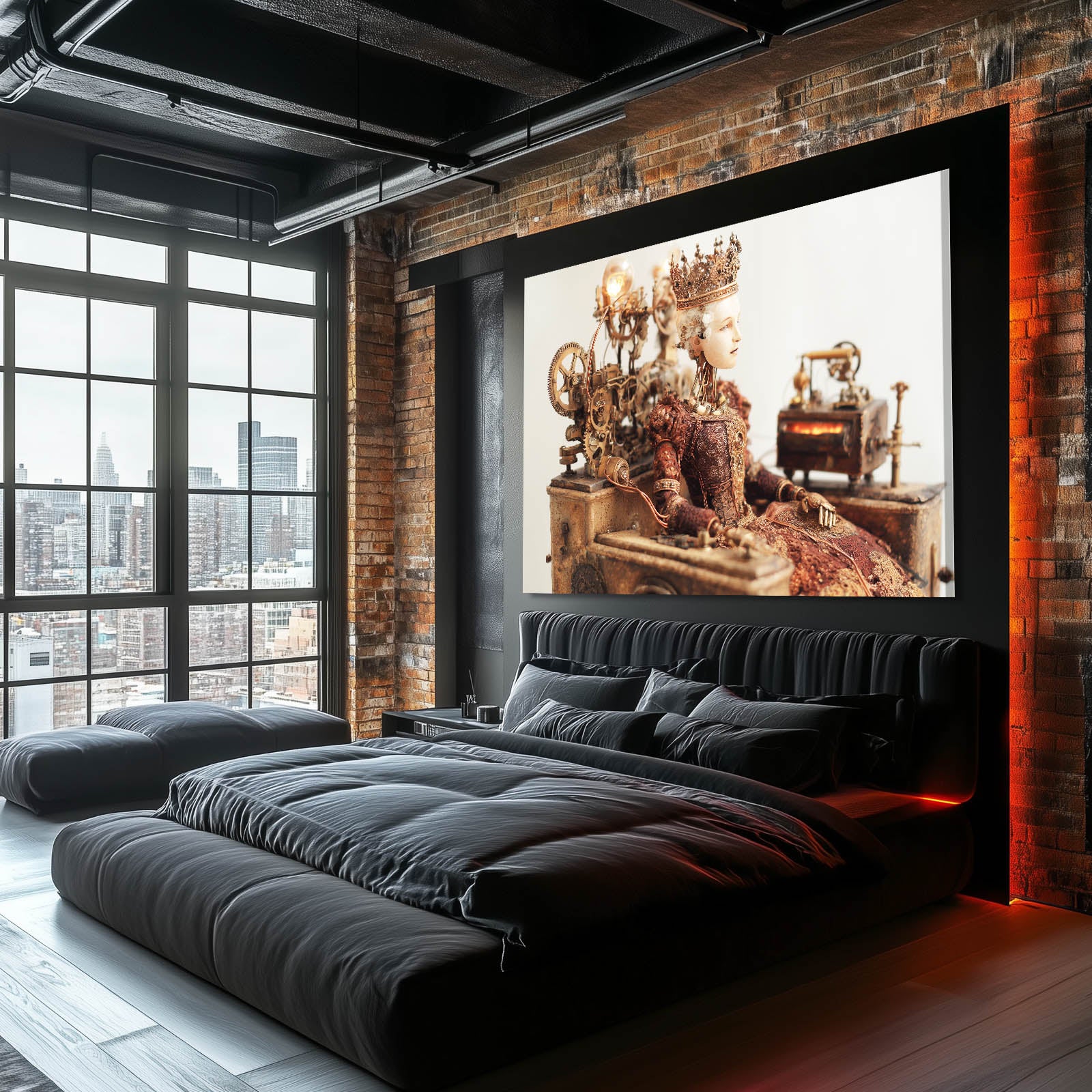 Steam Desk Diorama Steampunk Wall Art – styled in a furnished interior