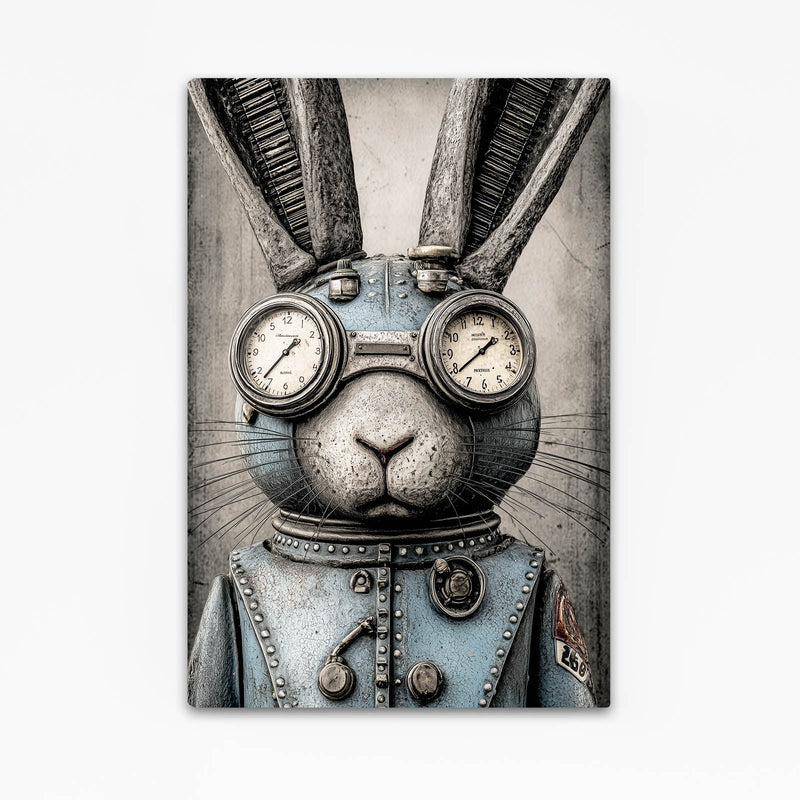 Steampunk Bunny Art – angled canvas view on white background