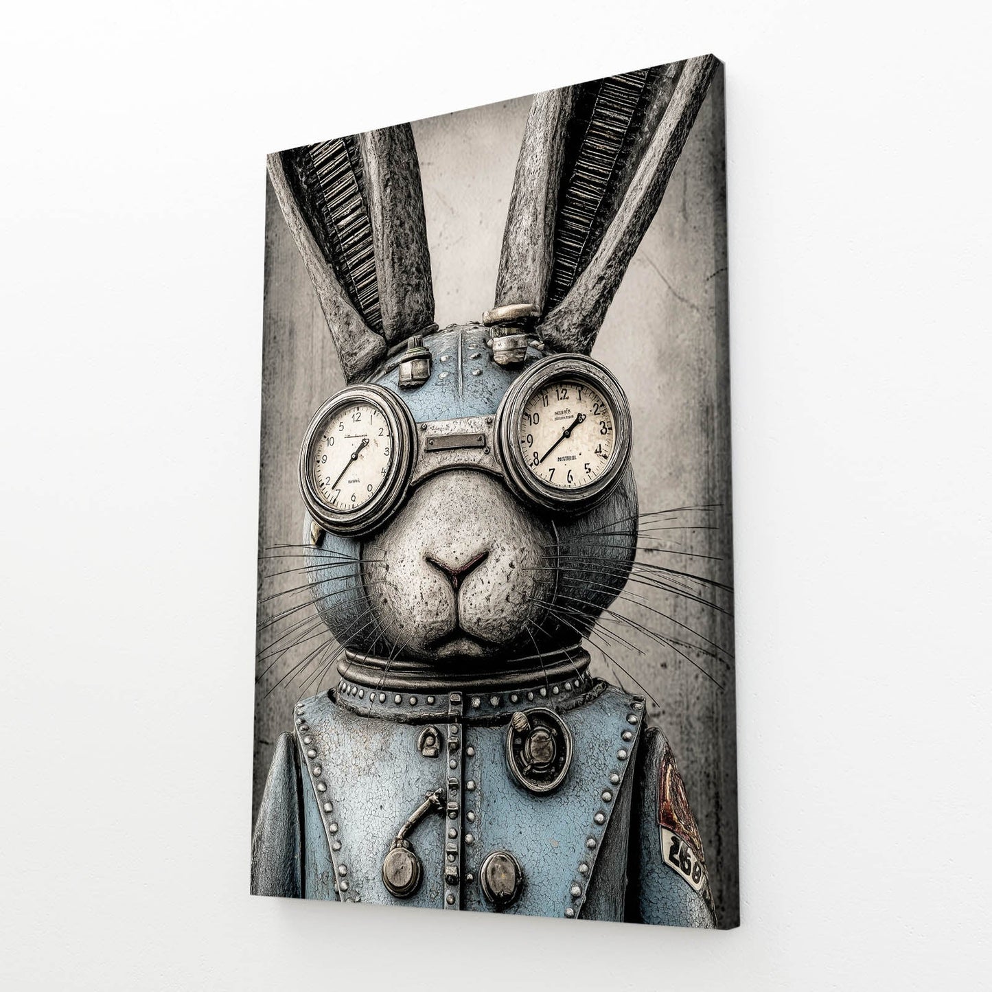 Steampunk Bunny Art – angled canvas view on white background