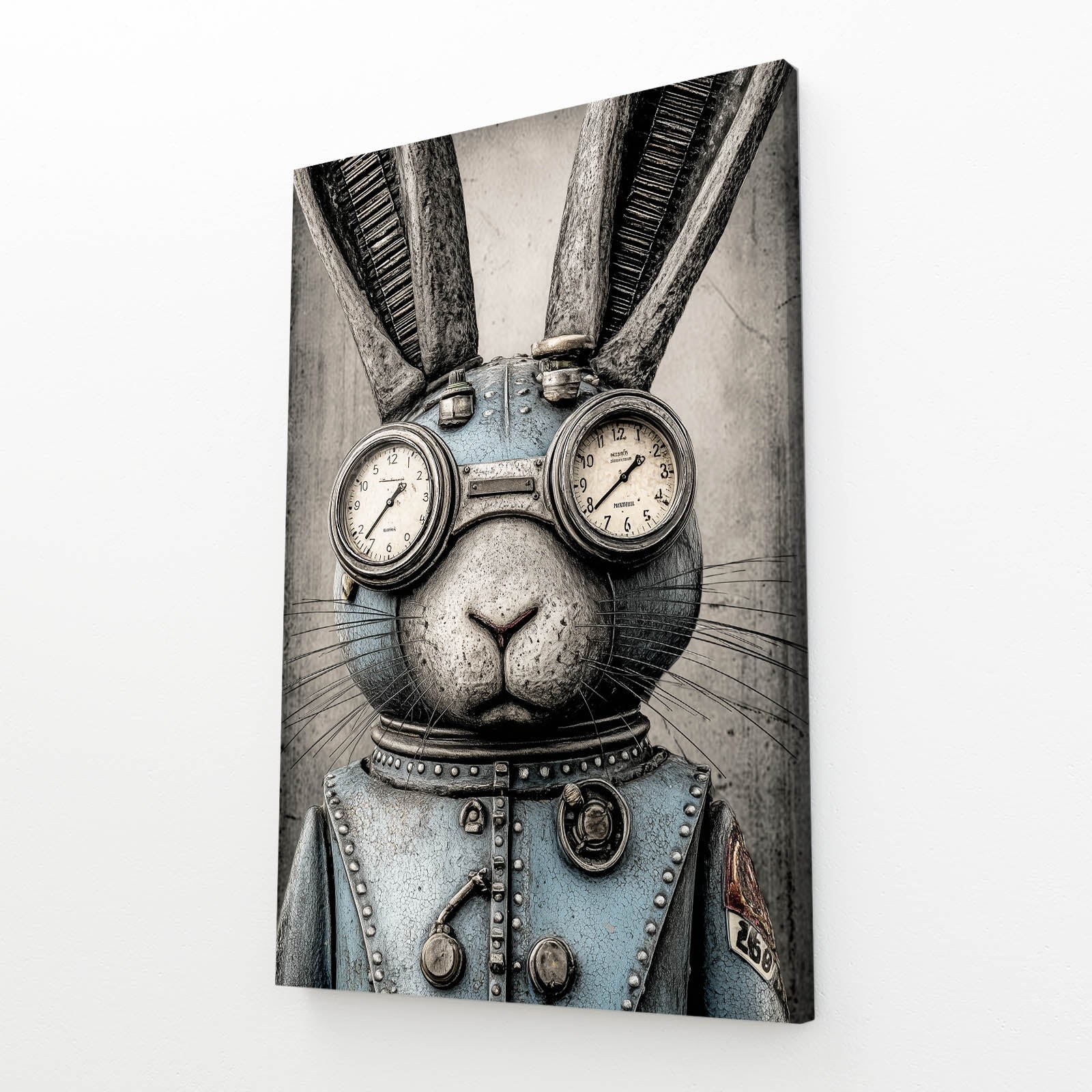 Steampunk Bunny Art – angled canvas view on white background