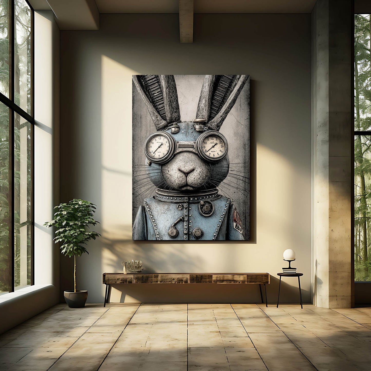 Steampunk Bunny Art – angled canvas view on white background