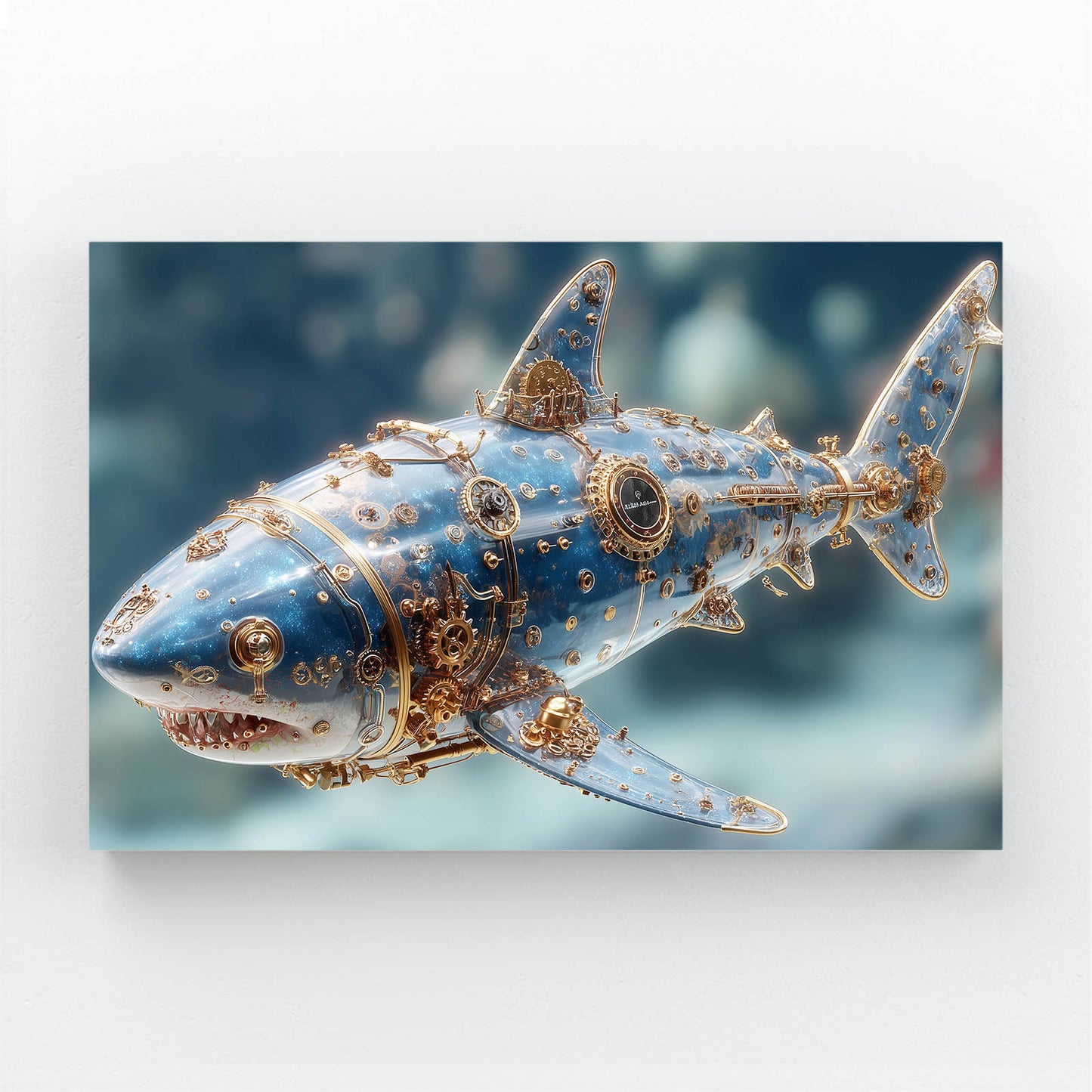Steampunk Gold Shark Prints – canvas print on white background