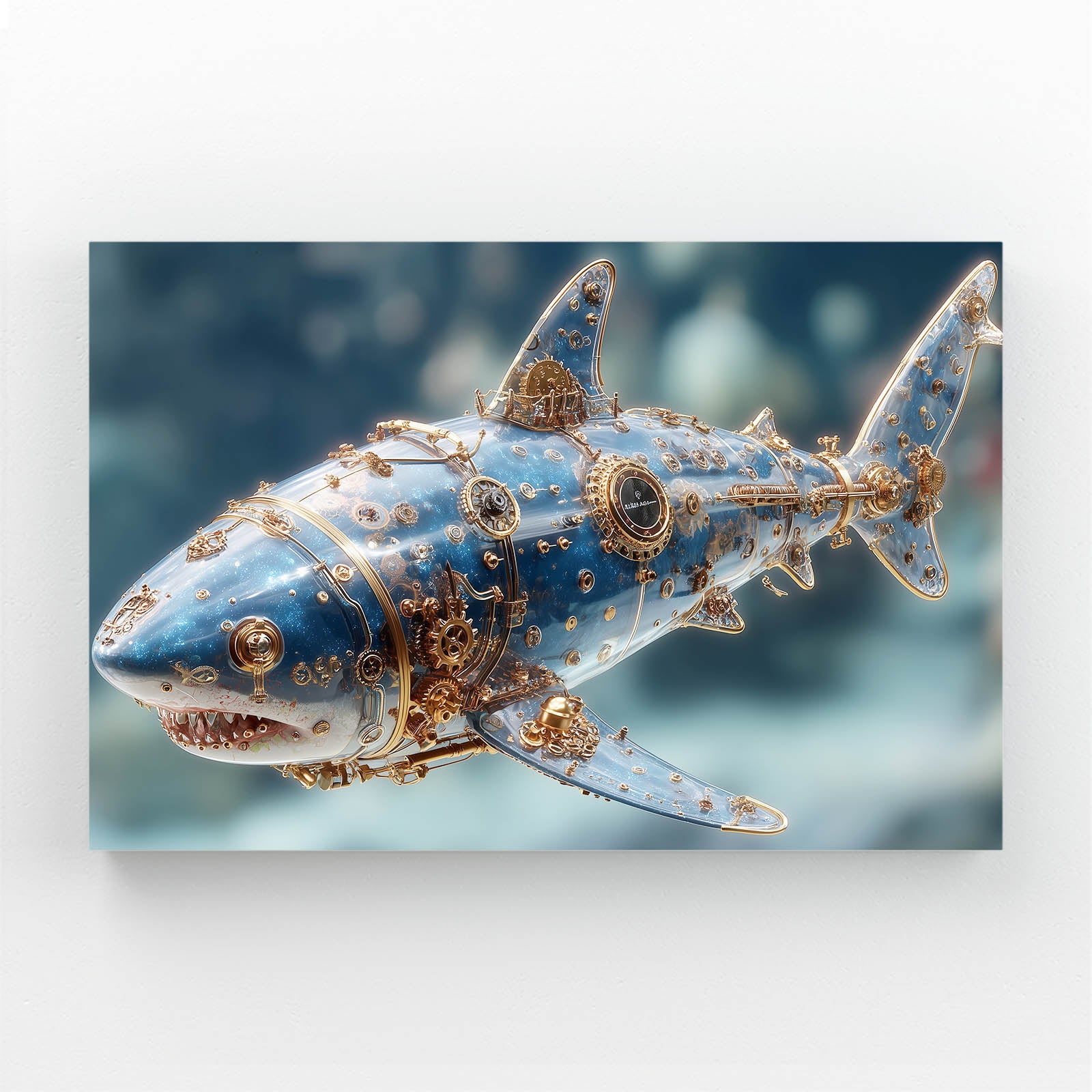 Steampunk Gold Shark Prints – canvas print on white background