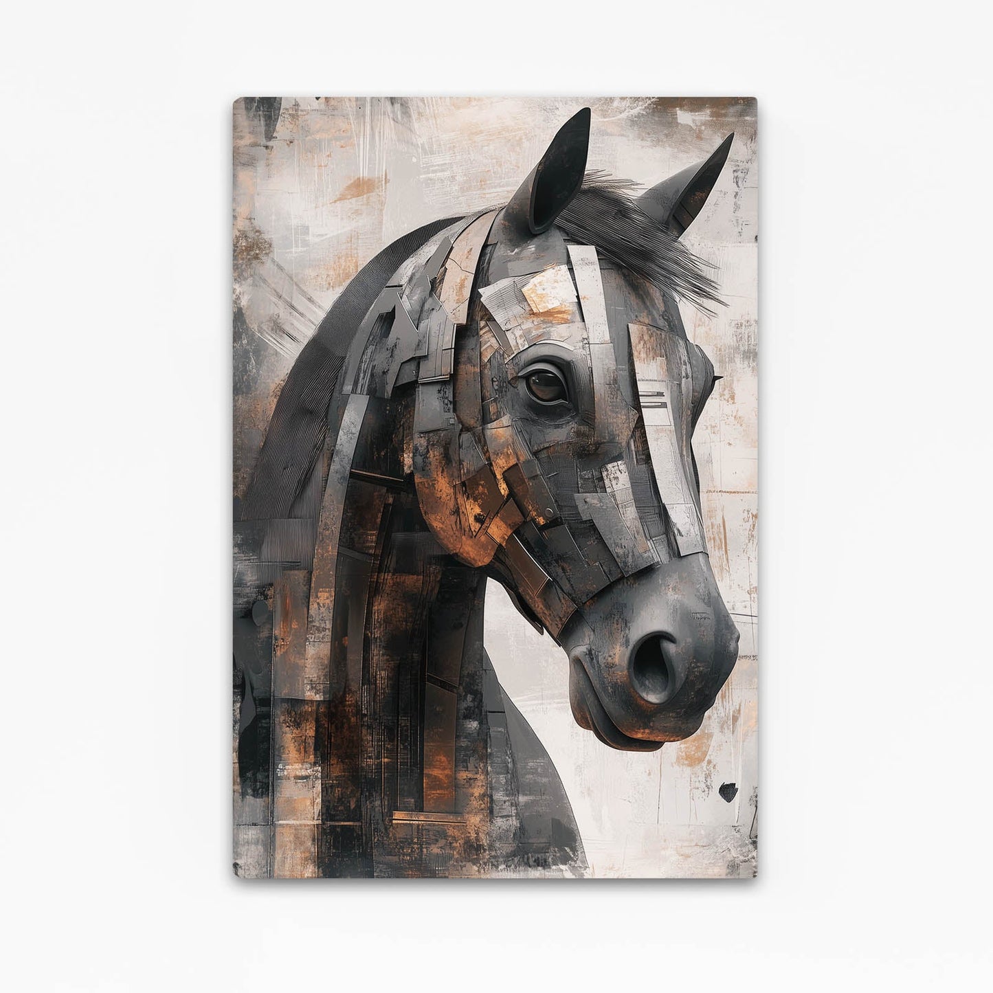 Steampunk Horse Wall Art – angled canvas view on white background