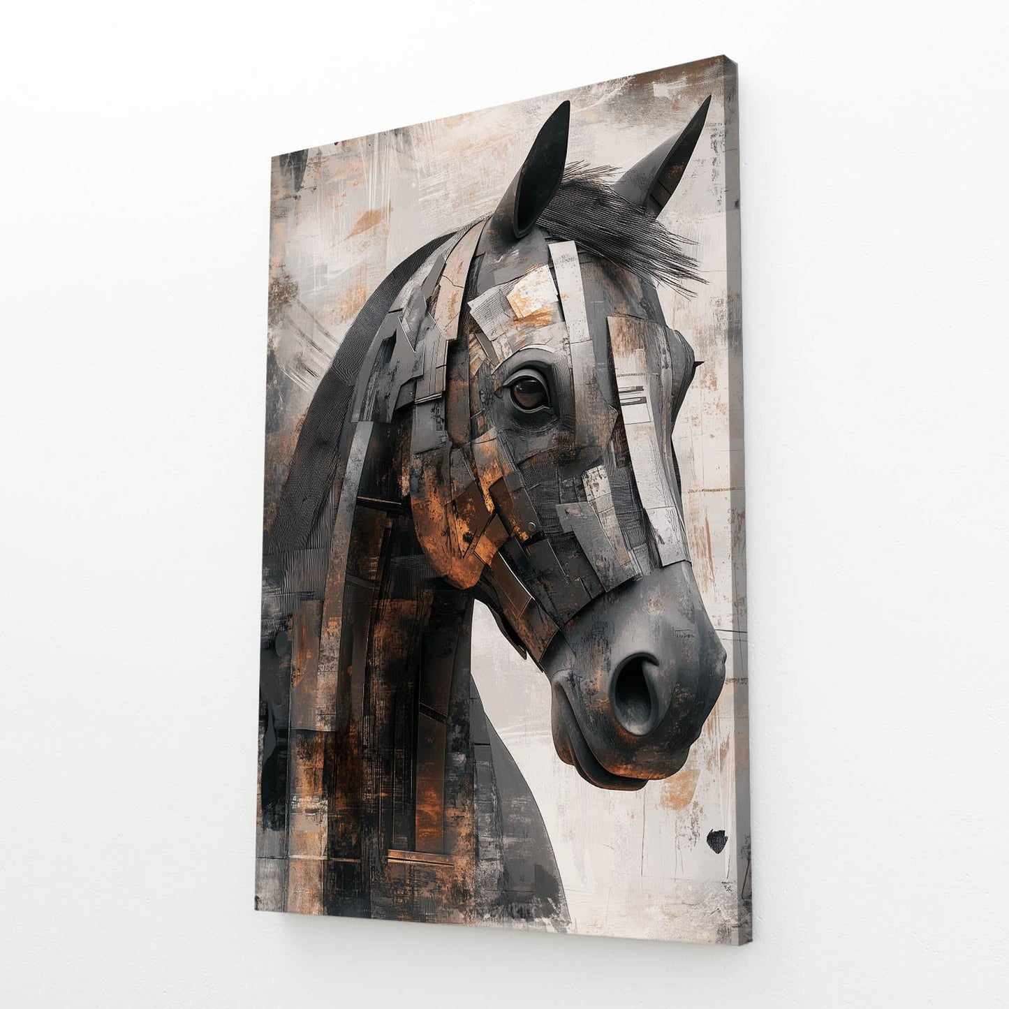 Steampunk Horse Wall Art – angled canvas view on white background