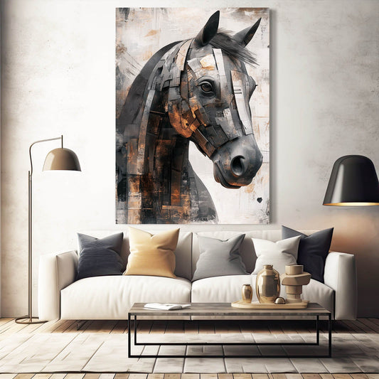 Steampunk Horse Wall Art – angled canvas view on white background