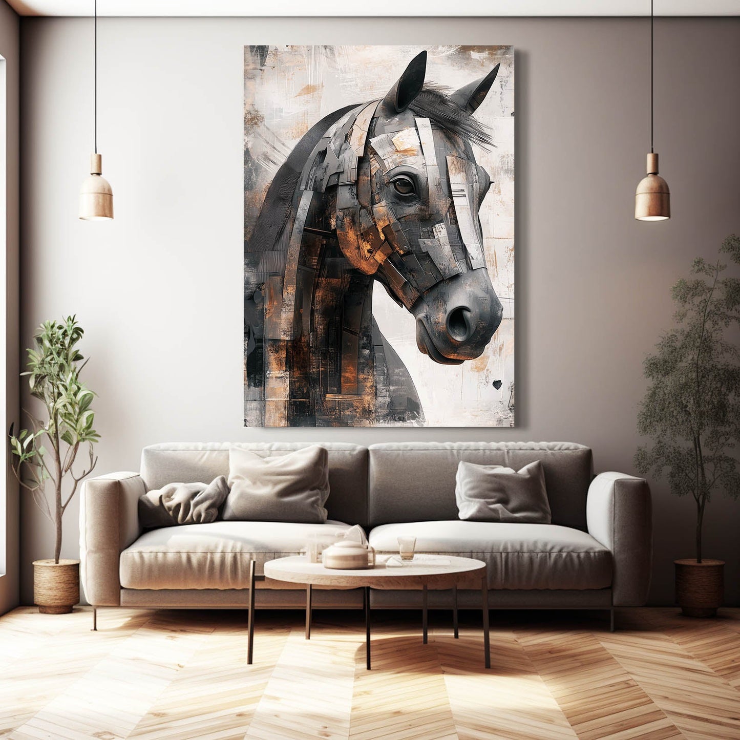 Steampunk Horse Wall Art – angled canvas view on white background
