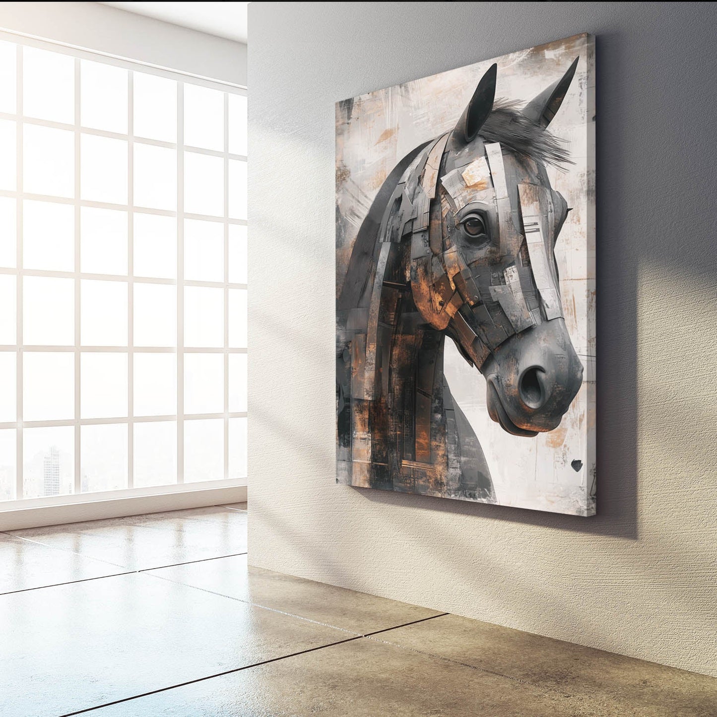 Steampunk Horse Wall Art – angled canvas view on white background