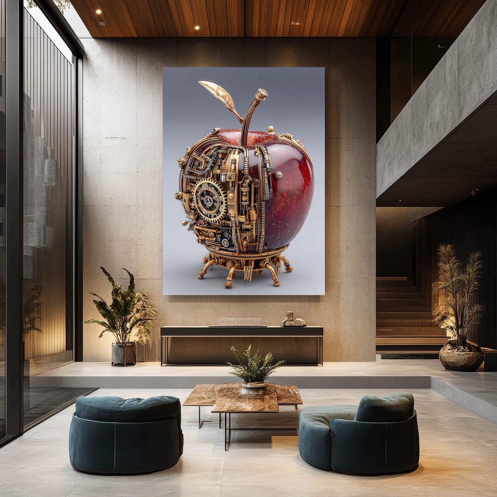 Steampunk Mechanical Apple Wall Decor – styled in a furnished interior