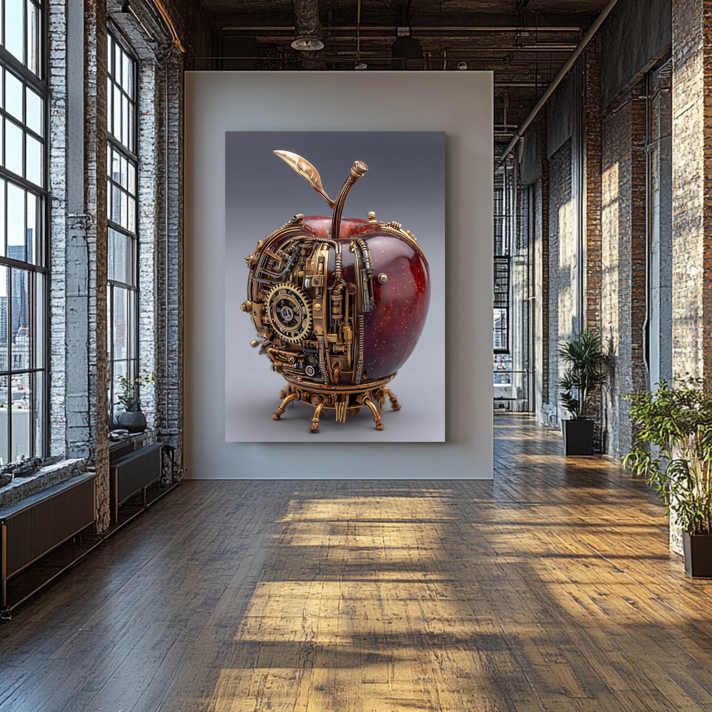 Steampunk Mechanical Apple Wall Decor – styled in a furnished interior