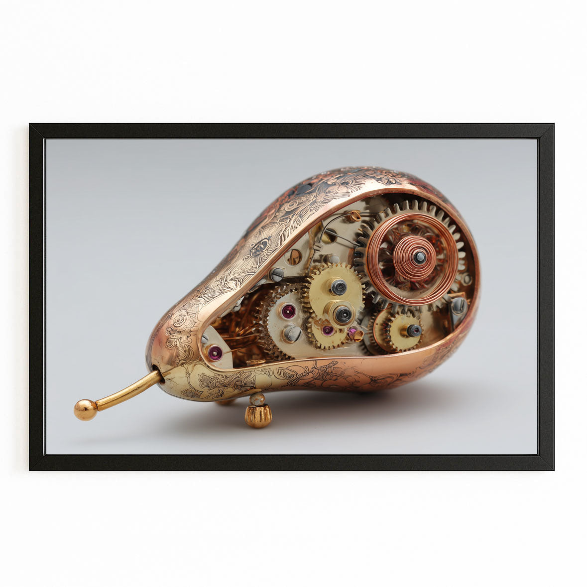 Steampunk Mechanical Pear Fruit Wall Decor – with Premium Black frame on white background