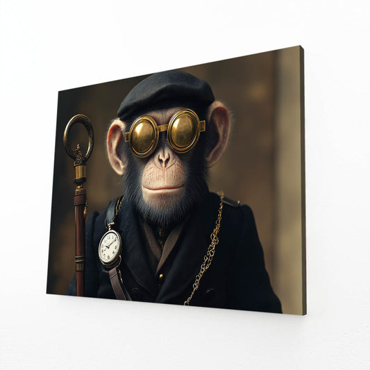Steampunk Pocket Watch Monkey Canvas Art – angled canvas view on white background