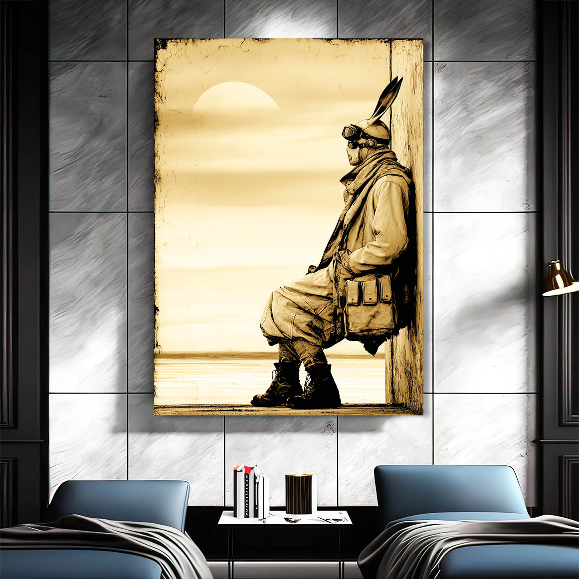 Steampunk Rabbit Canvas Art – angled canvas view on white background