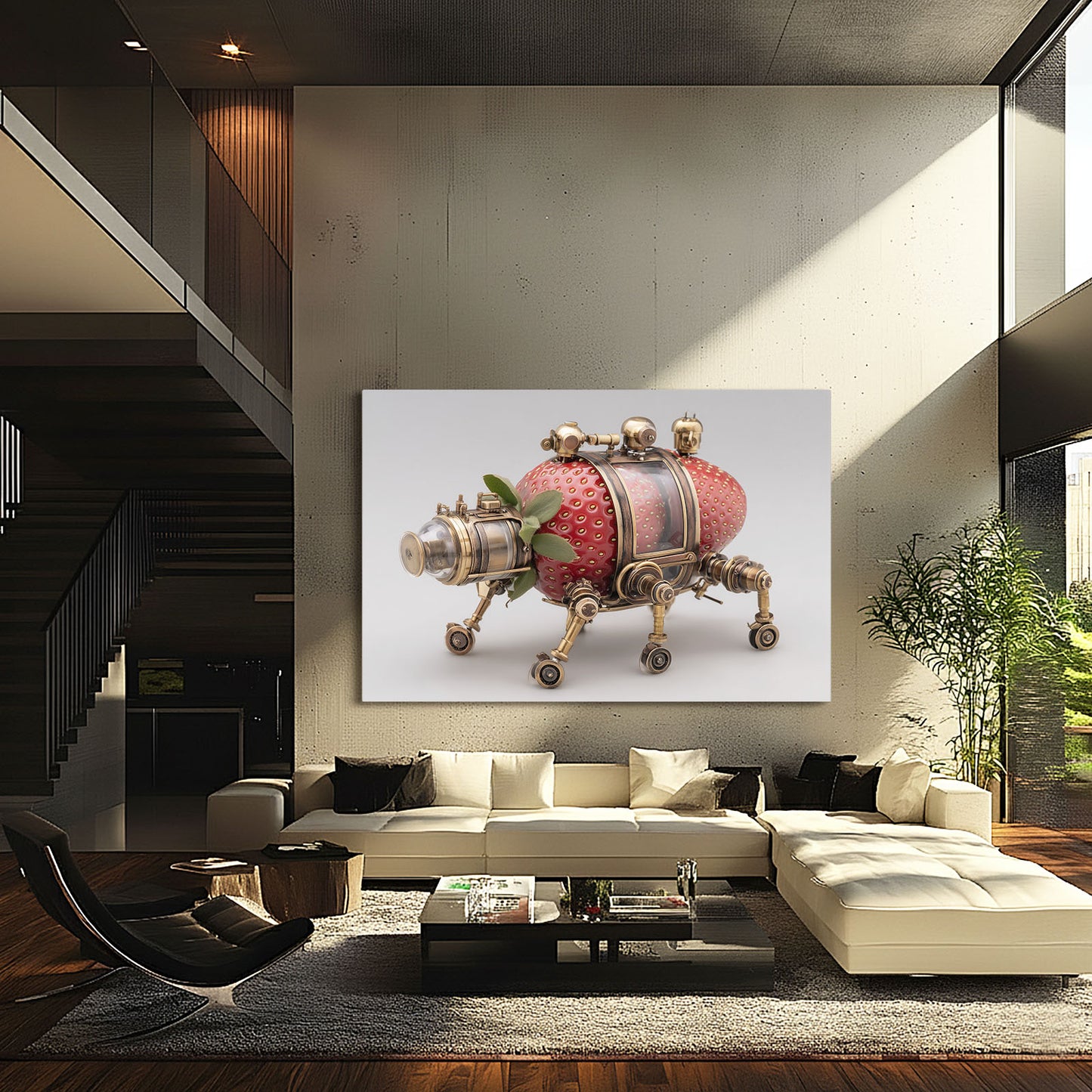 Steampunk Strawberry Fruit Wall Art – styled in a furnished interior
