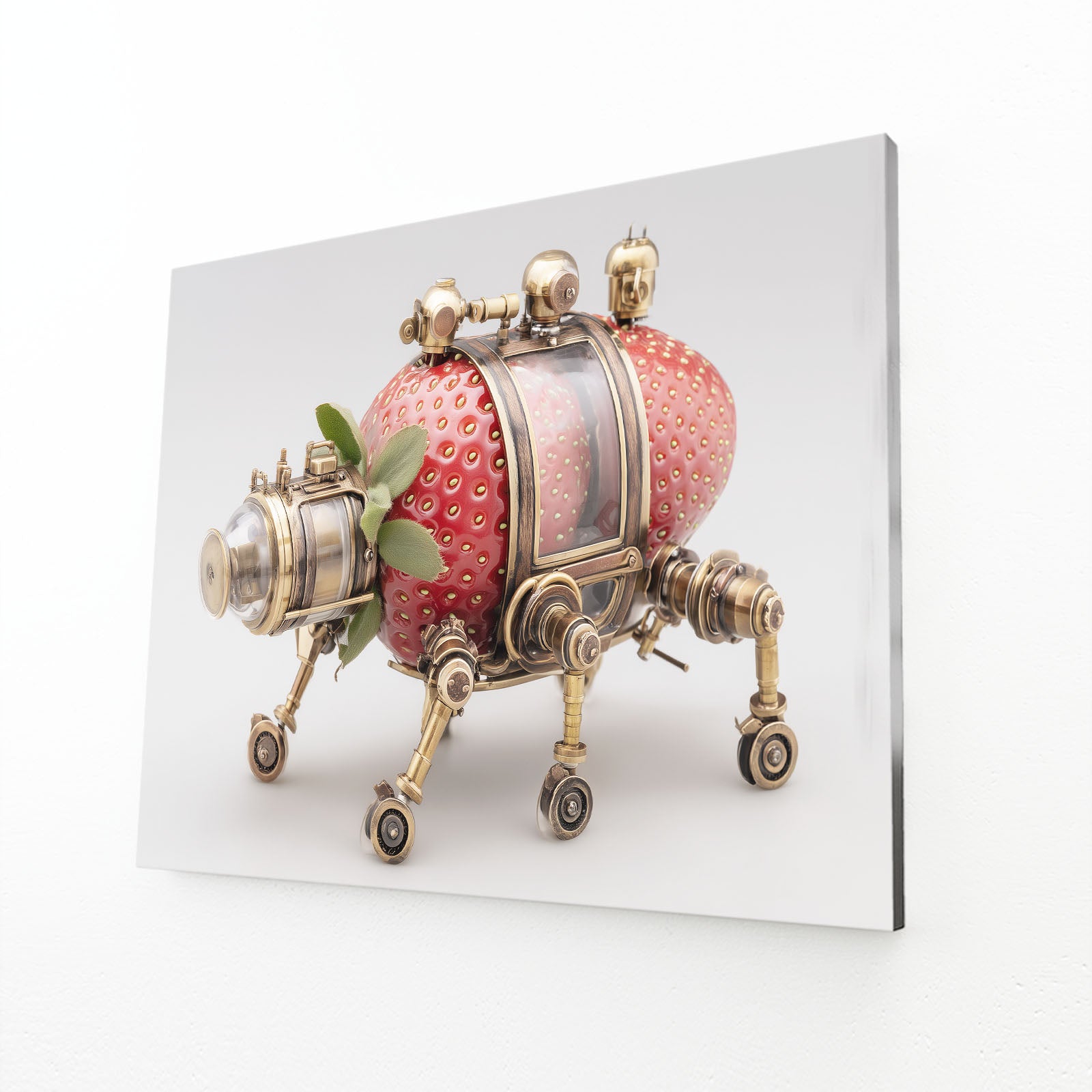 Steampunk Strawberry Fruit Wall Art – angled canvas view on white background