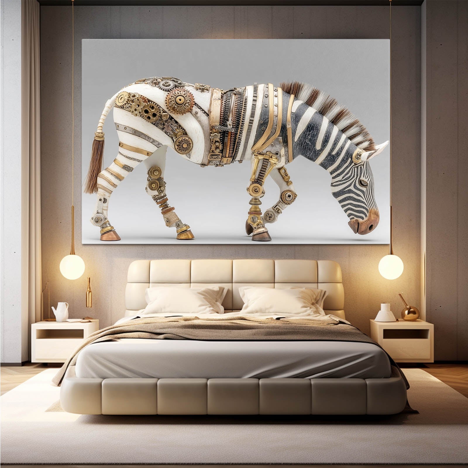 Steampunk Zebra Wall Art – styled in a furnished interior