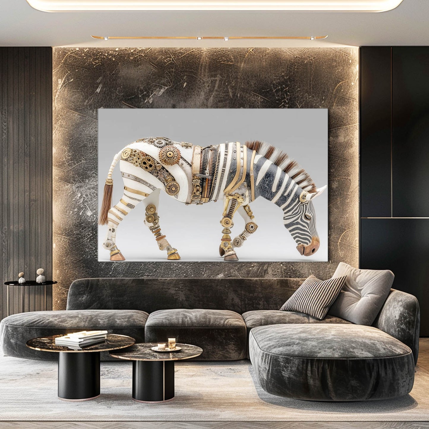 Steampunk Zebra Wall Art – styled in a furnished interior