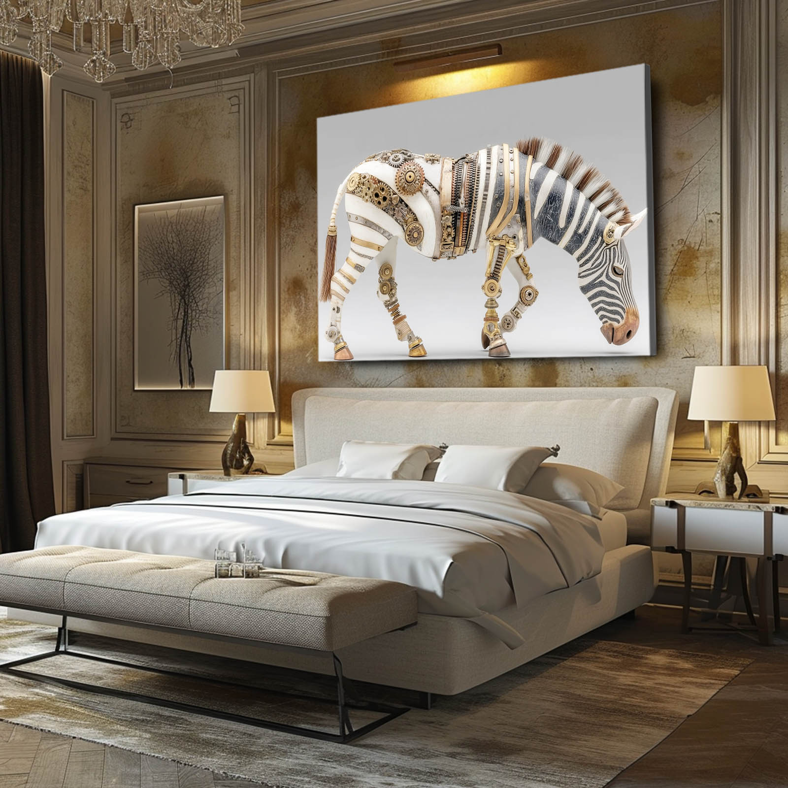Steampunk Zebra Wall Art – styled in a furnished interior