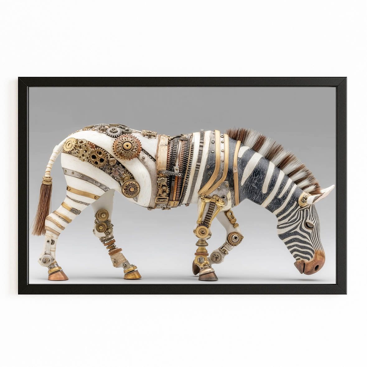 Steampunk Zebra Wall Art – with Premium Black frame on white background